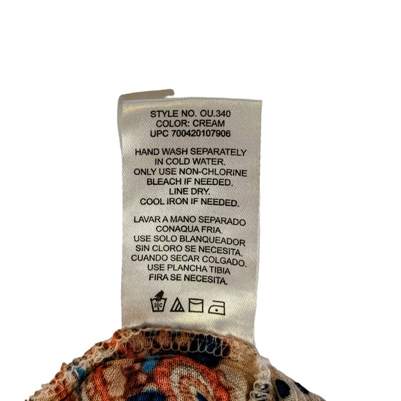 Bila Sleeveless Boho Hippie Cream Print Loose Fit Top Size Medium - Picture 5 of 7